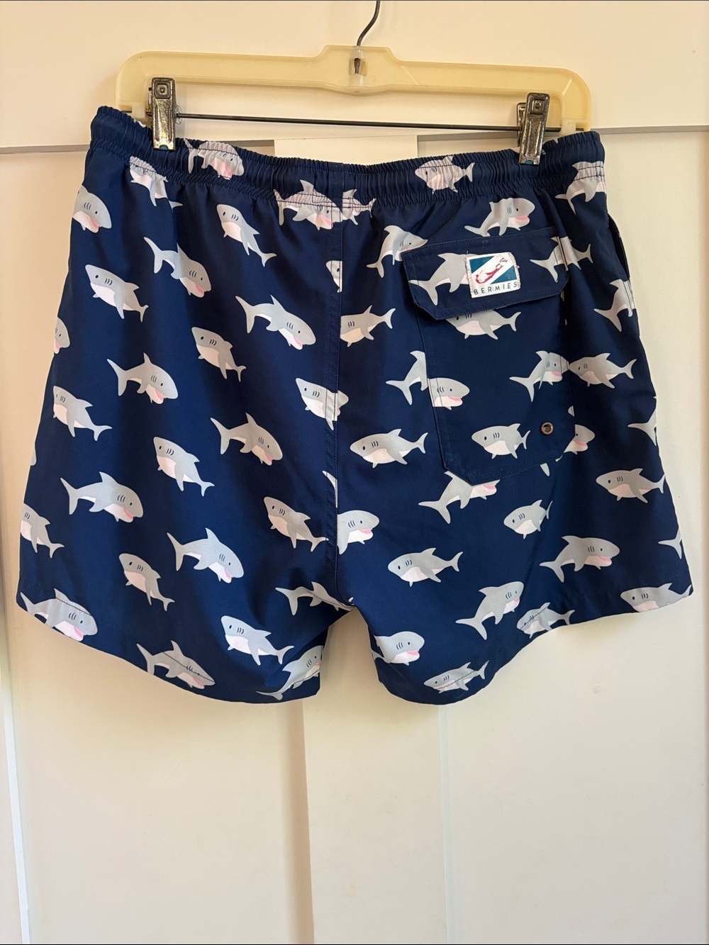 Navy Shark Pattern Swim Trunks with Drawstring - Picture 4 of 4